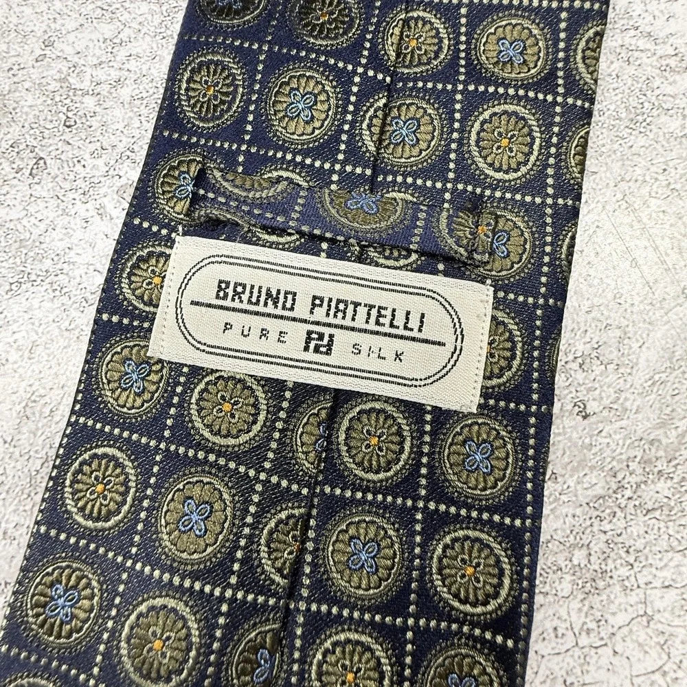 Bruno Piattelli Silk Tie Mens One Size Blue Geometric Made In USA‎ Necktie